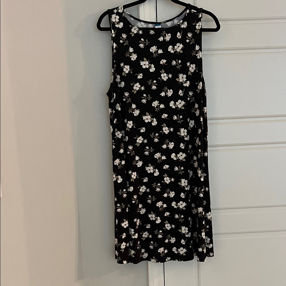 Old Navy Black Dress with White Floral Design